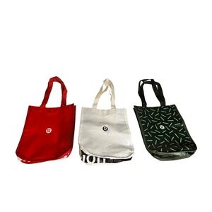 Lululemon Reusable Tote Bag Bundle Set of 3 Red White Green Small Shopper Bags
